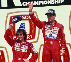 Alain Prost i Ayrton Senna na podium