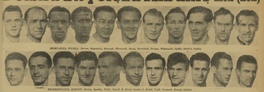 Polska-Albania 1949: reprezentanci obu krajów, fot. "Sport" nr 90/1949